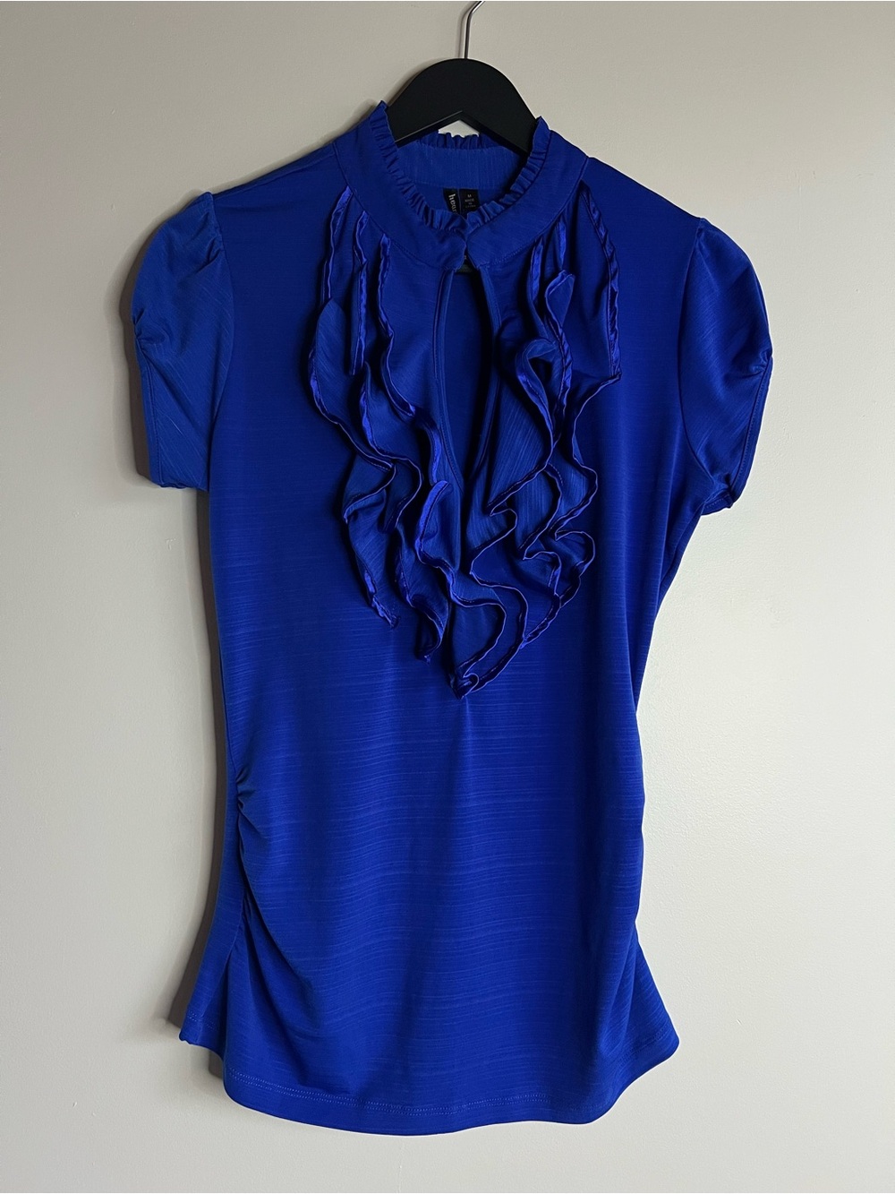 HeartSoul Royal Blue Ruffle Front Blouse Medium Puff Sleeve Career Office Top